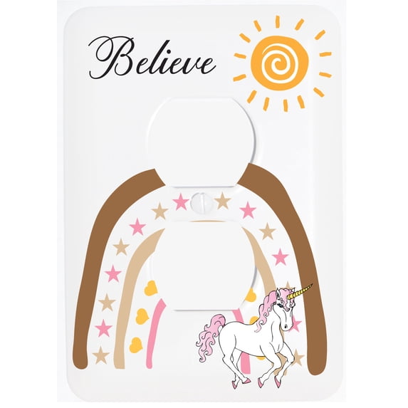 Boho Unicorn Sun and Rainbow Girls Light Switch Plate and Outlet Covers Bohemian Wall Plate Nursery Decor