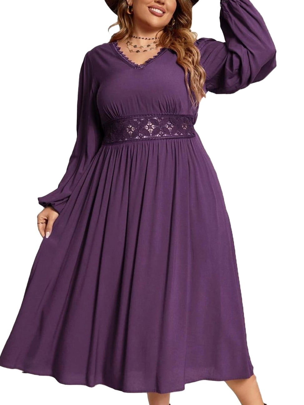 Plus size purple maxi dress with sleeves sale