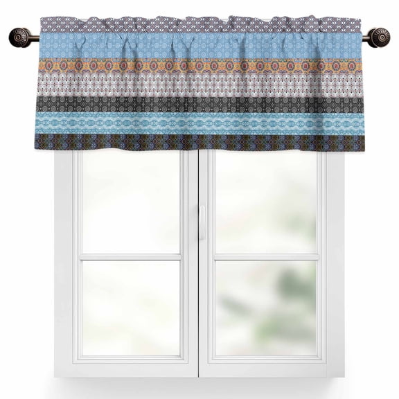 Boho Valances for Windows, 54 x 18in, Black Orange Black Blue Geometric Abstract Art Rod Pocket Kitchen Valance Curtain Light Filtering Window Treatments for Living Room Bedroom, 1 Panel