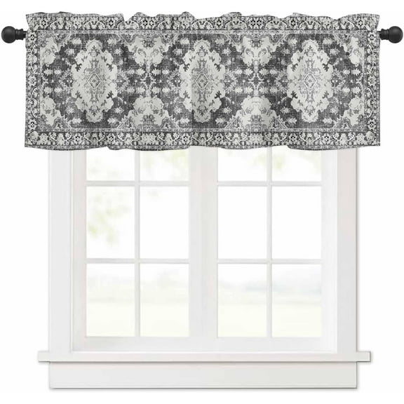 Boho Valances for Windows Bohemia Rod Pocket Valance Window Treatments 1 Panel Tribal Vintage Rustic Abstract Gray Short Curtains for Kitchen Windows Bathroom Bedroom 54 x 18 inch