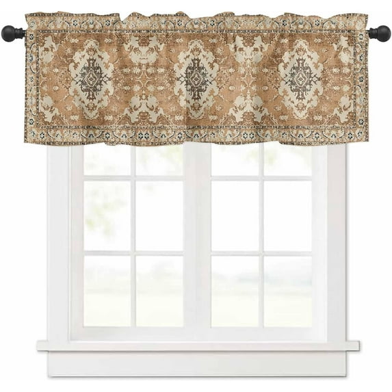 Boho Valances for Windows Bohemia Rod Pocket Valance Window Treatments 1 Panel Tribal Vintage Rustic Brown Short Curtains for Kitchen Windows Bathroom Bedroom 54 x 18 inch