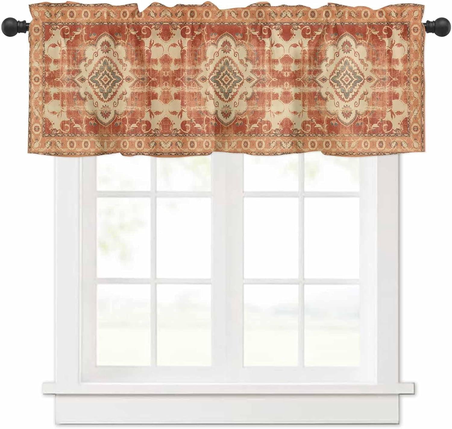 Rust Valance Boho Valances for Windows Bohemia Rod Pocket Valance Window Treatments ...