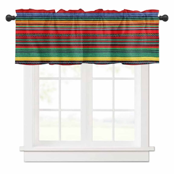 Boho Valances for Windows Bohemian Colorful Stripes Retro Abstract Rainbow Rod Pocket Curtain Valance Window Treatment Short Curtains for Kitchen Living Room, 58"x16"
