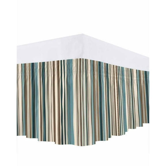 Boho Vertical Stripe Bed Skirt Green Beige Simple Lines Bed Skirts Queen Size 18 Inch Drop, Wrap Around Dust Ruffle&nbsp;Bedskirt with Adjustable Elastic Belt for Queen Size Beds