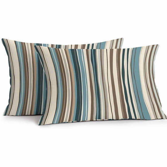 Boho Vertical Stripe Outdoor Pillow Covers Pack of 2 Green Beige Simple Lines Waterproof Throw Pillow Covers Decorative Cushion Cases for Patio Garden Tent Balcony Couch 20x12 inch