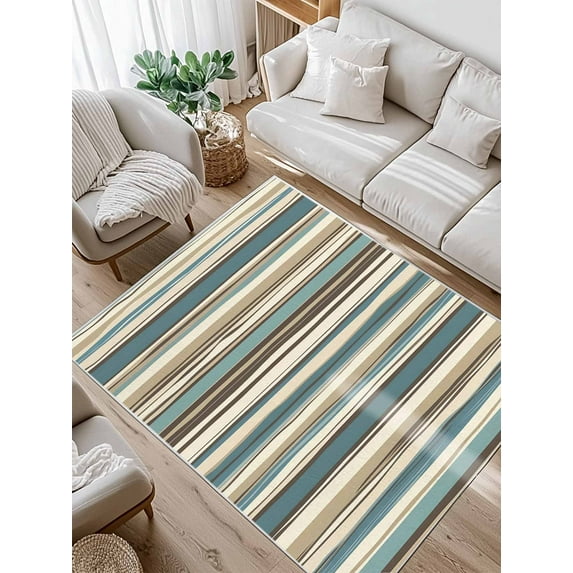 Boho Vertical Stripes Area Rug for Bedroom 2.7x5 Ft Green Beige Simple ...