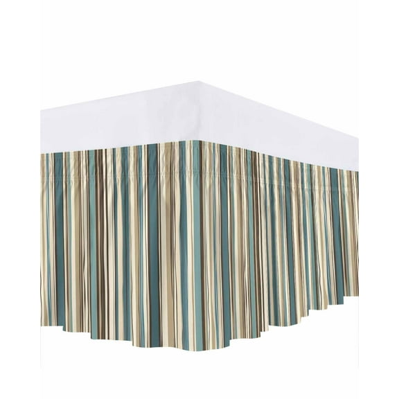 Boho Vertical Stripes Bed Skirt Green Beige Simple Lines Bed Skirts California King Size 18 Inch Drop, Wrap Around Dust Ruffle&nbsp;Bedskirt with Adjustable Elastic Belt for Queen Size Beds