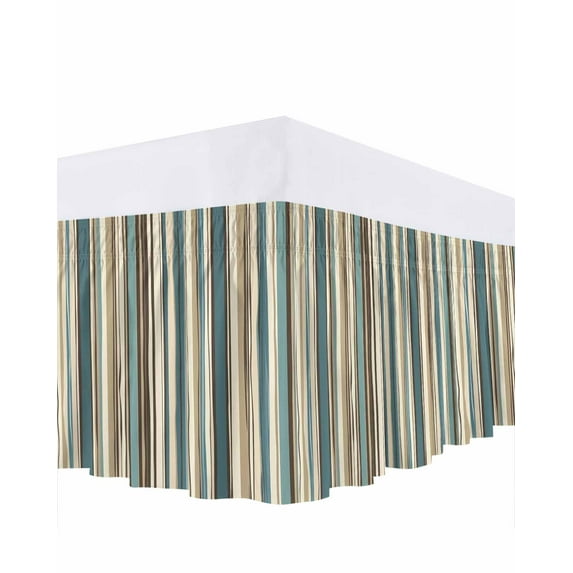 Boho Vertical Stripes Bed Skirt Queen Size 18" Drop Green Beige Simple Lines Ruffled Wrap Around Bed Skirts Adjustable Elastic Bedskirt Dust Ruffle for Queen Size Bed