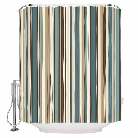 Boho Vertical Stripes Shower Curtain, 36" x 72", Green Beige Simple Lines Waterproof Bathroom Curtain Washable Shower Curtain Set with 12 Hooks