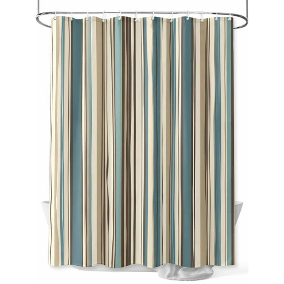 Boho Vertical Stripes Shower Curtain, Green Beige Simple Lines Waterproof Shower Curtain Set with 12 Hooks Lightweight Washable Fabric Shower Curtains for Bathroom 36x72 Inches