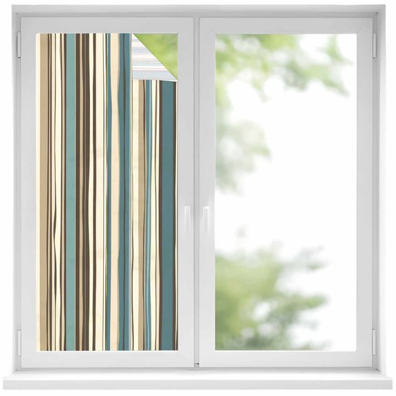 Boho Vertical Stripes Window Privacy Film Green Beige Simple Lines Decorative Glass Window Film UV Blocking Static Cling Non-Adhesive Sticker Covering for Home Door 17.7 x 39.3 inches