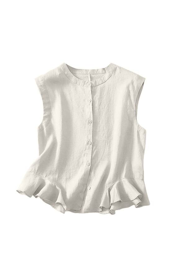 Boho Vest for Women, Yigetop Women Cute Blouse Summer Ruffle Tank Top Linen Front Button Peplum Vest Casual Basic Top Linen Tank Tops for Women White XL