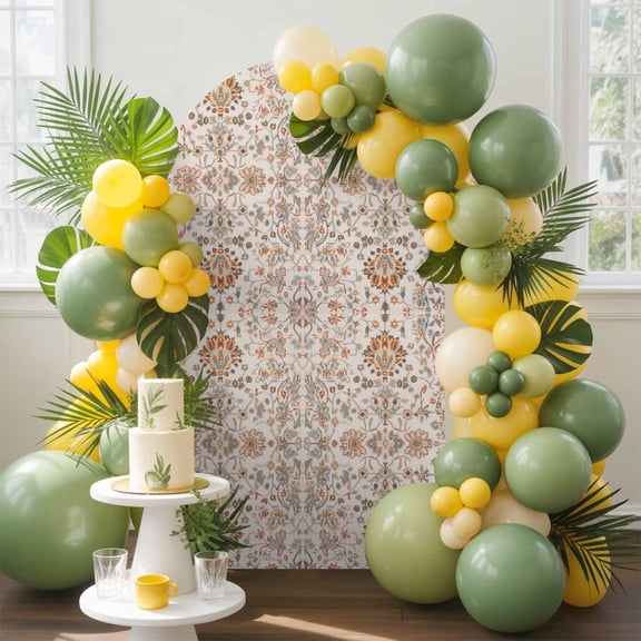 Boho Vintage Arch Backdrop Cover, 6FT, Tribal Style Flowers Spandex Arch Covers Double-Sided Backdrop for Wedding Birthday Party Photo Background Decoration