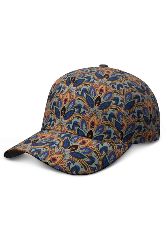 Boho Vintage Baseball Cap – Retro Ethnic Floral Geometric Colorful Art Paisley Abstract Decorative Pattern Mandala Exotic Artistic Elegant Classic Chic