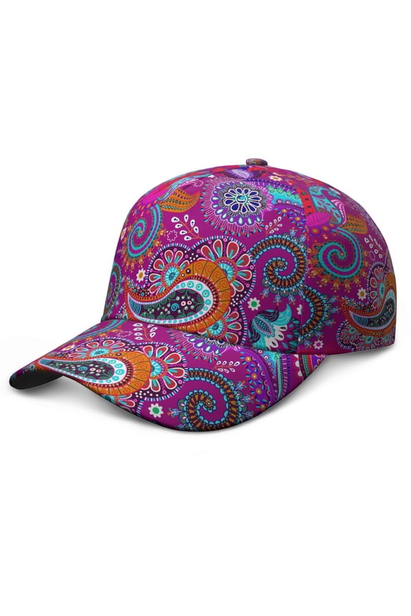 Boho Vintage Baseball Cap – Retro Ethnic Floral Geometric Colorful Art Paisley Abstract Decorative Pattern Mandala Exotic Artistic Elegant Classic Chic