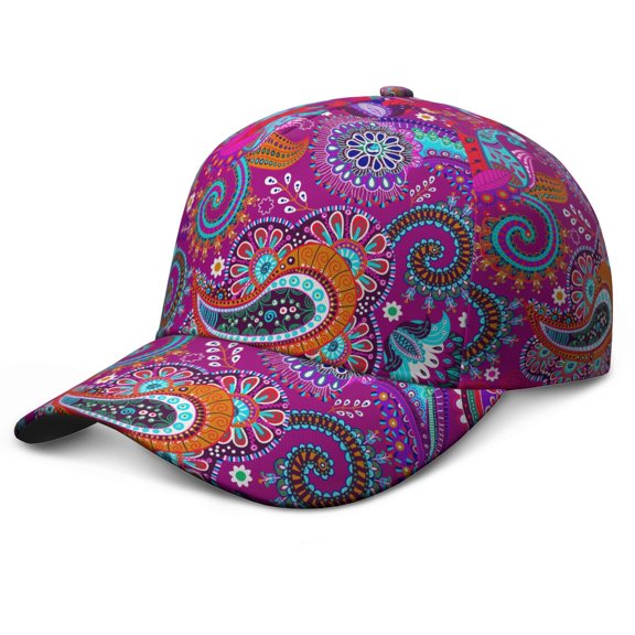 Boho Vintage Baseball Cap – Retro Ethnic Floral Geometric Colorful Art Paisley Abstract Decorative Pattern Mandala Exotic Artistic Elegant Classic Chic