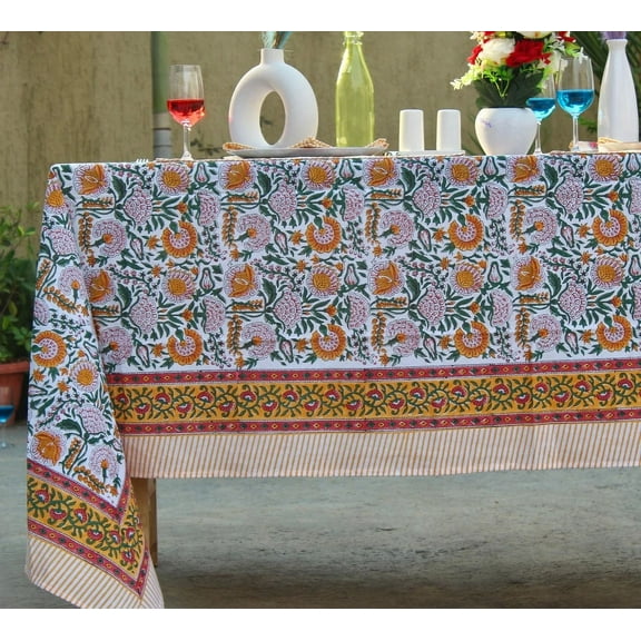 Boho Vintage Block Print Tablecloth Round Custom Table Cover With Napkin/Placemat/Runner Handmade Table Top Decor Set