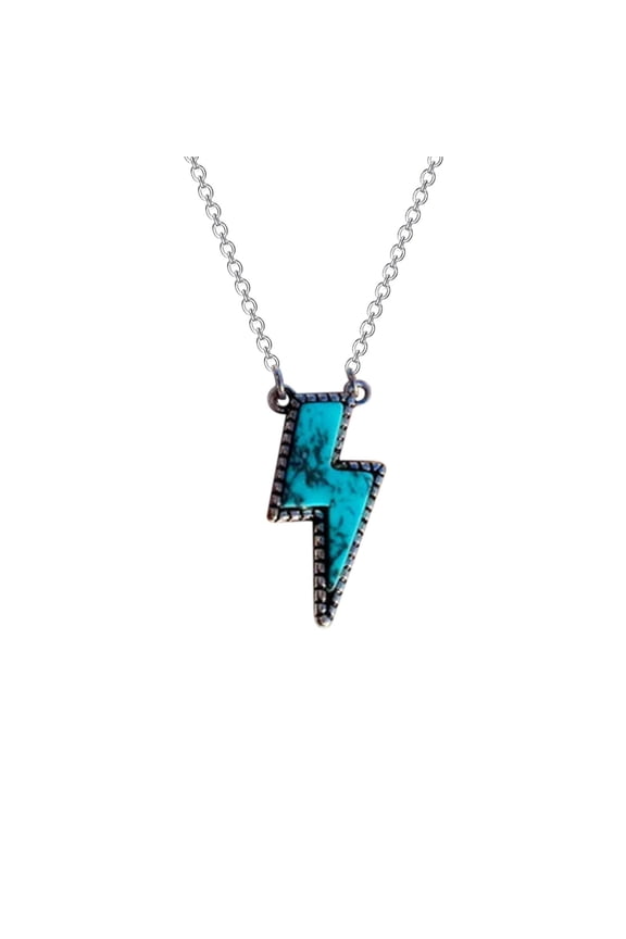 Boho Vintage Creative Turquoise Lightning Pendant Necklace, Alloy, Sky Blue, One Size, Women Gift
