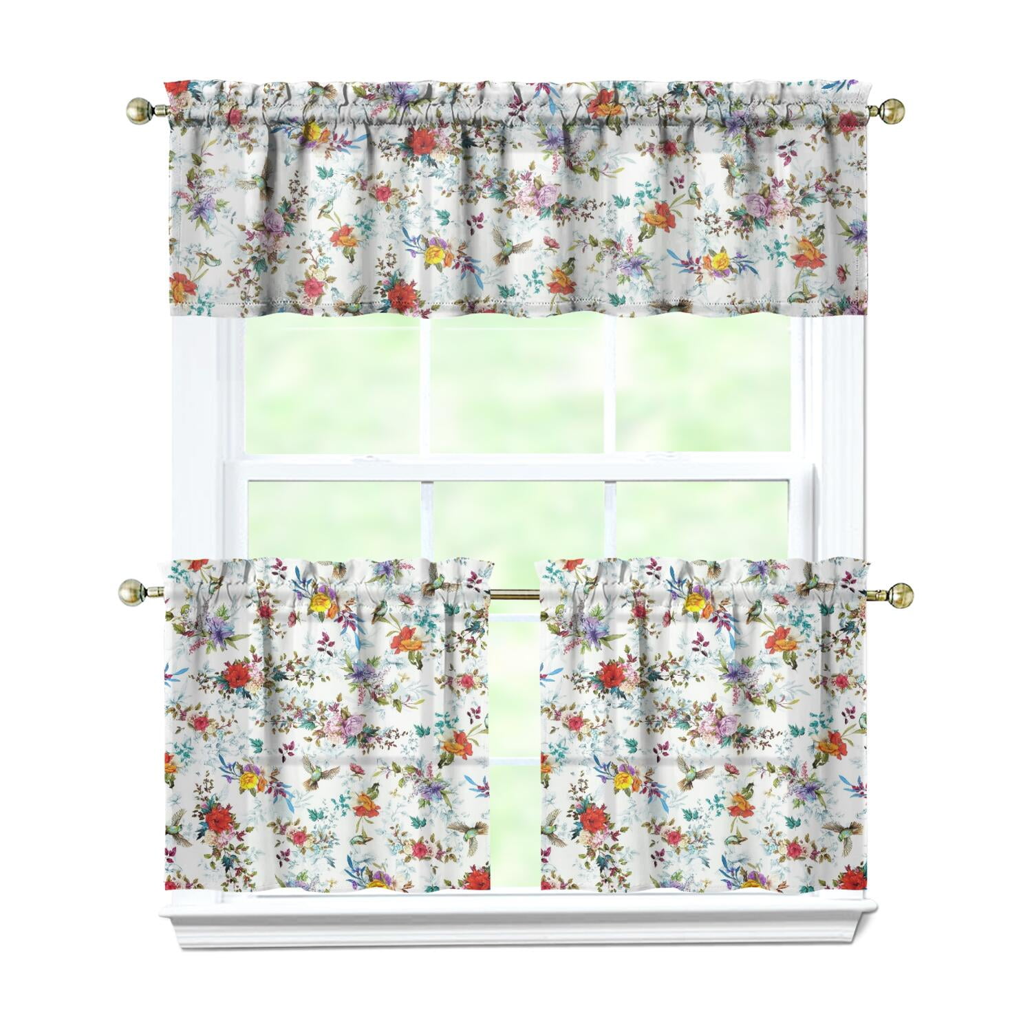 Boho Vintage Curtains 24 Inch - 3 Panel Farmhouse Wildflower Set with Rustic Floral Design ...