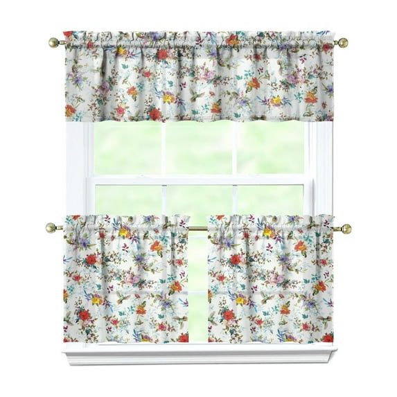 Boho Vintage Curtains 24 Inch - 3 Panel Farmhouse Wildflower Set with Rustic Floral Design, Country Kitchen Window Drapes