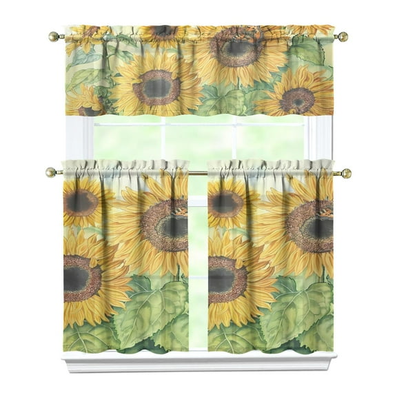 Boho Vintage Curtains 36 Inch - 3 Panel Farmhouse Wildflower Set with Rustic Floral Design, Rod Pocket
