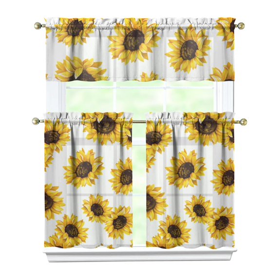 Boho Vintage Curtains 36 Inch - 3 Panel Farmhouse Wildflower Set with Rustic Floral Design, Rod Pocket