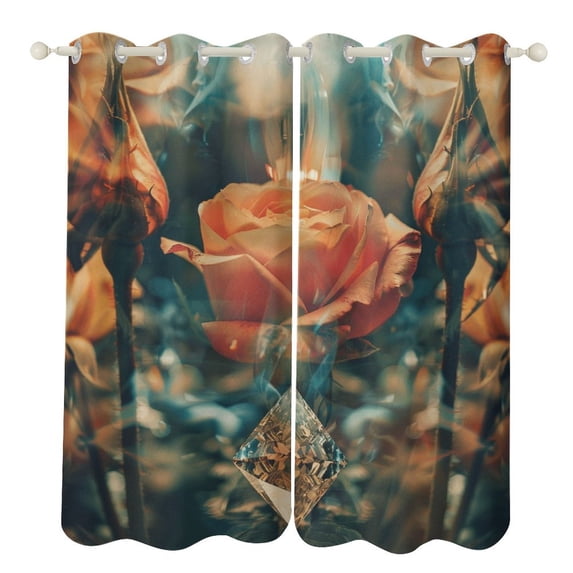 Boho Vintage Floral Blackout Curtains, Watercolor Pattern Window Treatment Grommet Curtains for Bedroom Thermal Insulated Window Curtains for Living Room 2 Panel Set