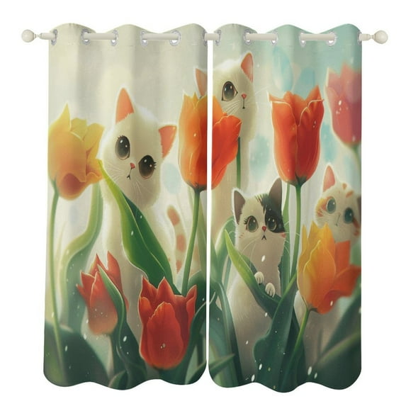 Boho Vintage Floral Blackout Curtains, Watercolor Pattern Window Treatment Grommet Curtains for Bedroom Thermal Insulated Window Curtains for Living Room 2 Panel Set