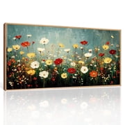 TOARTi Boho Vintage Floral Canvas Wall Art Moody Wildflowers Framed Print Colorful Abstract Botanical Artwork for Bedroom Living Room Office 20x40 Inch