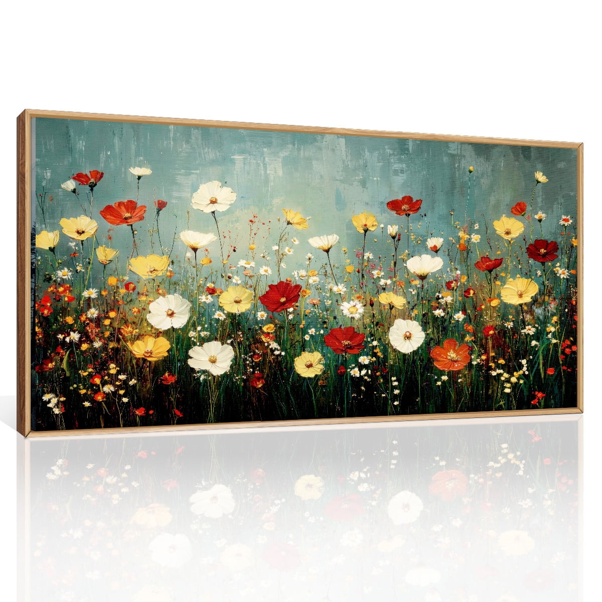 TOARTi Boho Vintage Floral Canvas Wall Art Moody Wildflowers Framed Print Colorful Abstract Botanical Artwork for Bedroom Living Room Office 20x40 Inch