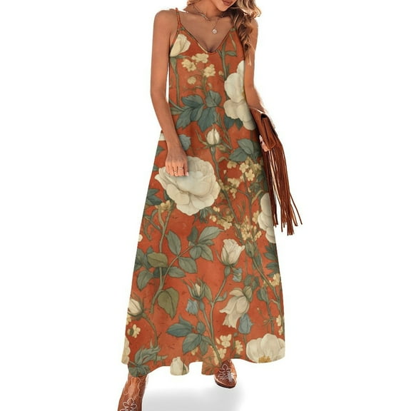 Boho Vintage Floral Design Sleeveless Dress Woman Fashion Long Dresses Women's Summer Suit Dress 2025