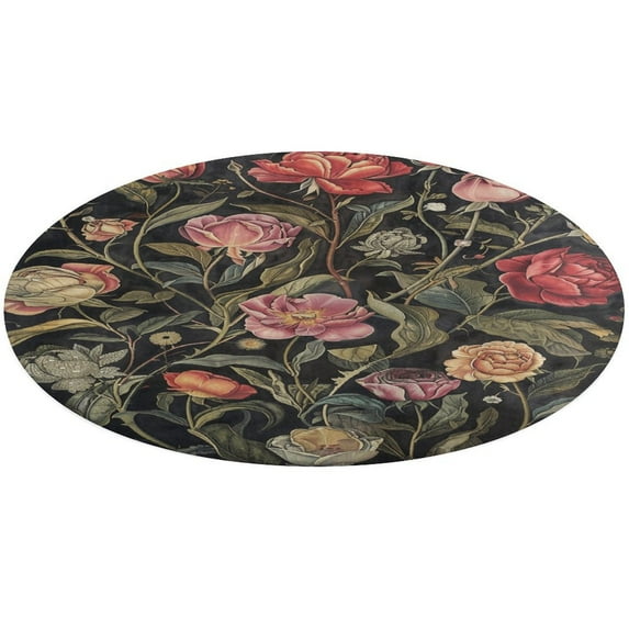 Boho Vintage Floral Floral Medallion Round Rug - Small Round Area Rug, Soft Non-Slip Machine Washable Bedroom Mat Indoor Accent Entry Carpet for Office Desk Dorm Hallway