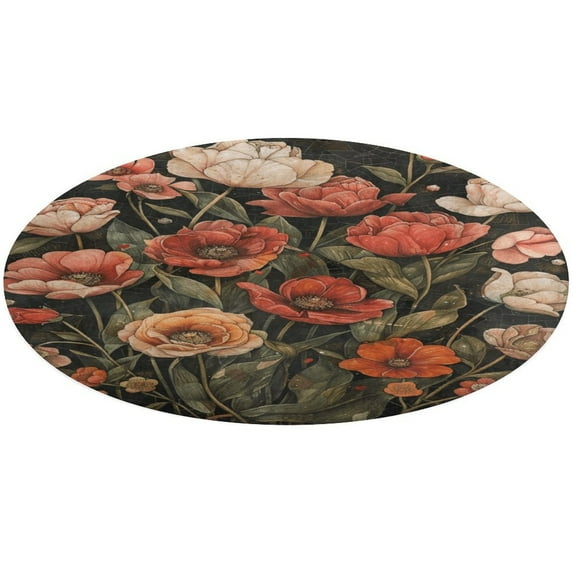 Boho Vintage Floral Floral Medallion Round Rug - Small Round Area Rug, Soft Non-Slip Machine Washable Bedroom Mat Indoor Accent Entry Carpet for Office Desk Dorm Hallway