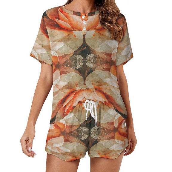 Boho Vintage Floral Pajamas Set Womens Loungewear Sleepwear 2 Piece PJ Sets