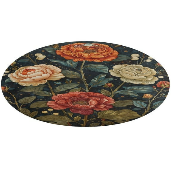 Boho Vintage Floral Round Rugs -Washable Non-Slip Small Round Area Rug Throw Soft Circle Rugs for Bedroom, Modern Print Indoor Carpet for Entryway Sofa Living Room