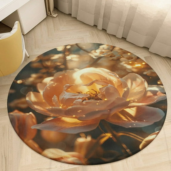 Boho Vintage Floral Round Rugs -Washable Non-Slip Small Round Area Rug Throw Soft Circle Rugs for Bedroom, Modern Print Indoor Carpet for Entryway Sofa Living Room