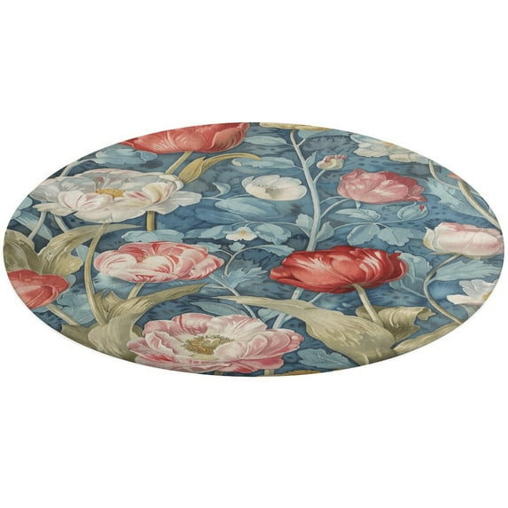 Boho Vintage Floral Round Rugs -Washable Non-Slip Small Round Area Rug Throw Soft Circle Rugs for Bedroom, Modern Print Indoor Carpet for Entryway Sofa Living Room