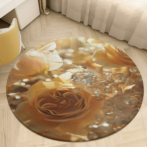 Boho Vintage Floral Round Small Area Rug, Print Non Slip Washable Floor Mat, Soft Throw Rug for Living Room, Powder Room Entryway, Bathroom, Bedside