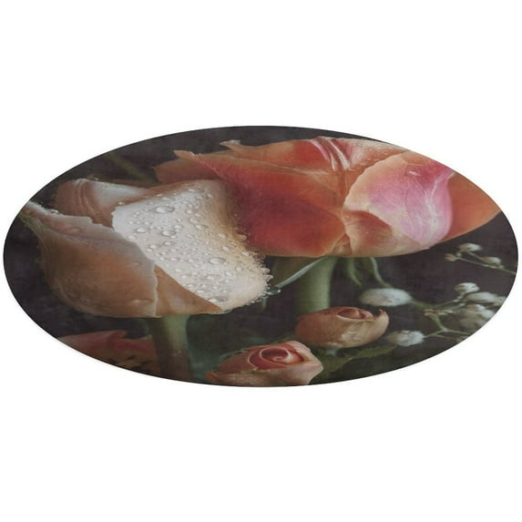 Boho Vintage Floral Round Small Area Rug, Print Non Slip Washable Floor Mat, Soft Throw Rug for Living Room, Powder Room Entryway, Bathroom, Bedside