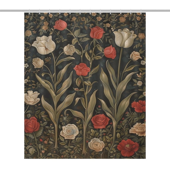 Boho Vintage Floral Shower Curtain Modern Home Bathroom Bathtub Decor Waterproof Fabric with 12PCS Hooks