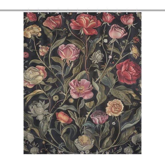 Boho Vintage Floral Shower Curtain for Bathroom with 12Hooks, Polyester Fabric Thick Shower Curtain Washable Waterproof Curtain
