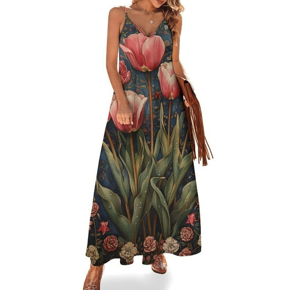Boho Vintage Floral Sleeveless Dress Woman Fashion Long Dresses Women's Summer Suit Dress Summer 2025 Women
