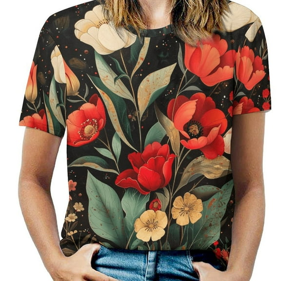 Boho Vintage Floral T Shirts Basic T-Shirt Short Sleeve Ladies Tee Shirt Summer Graphic Clothing