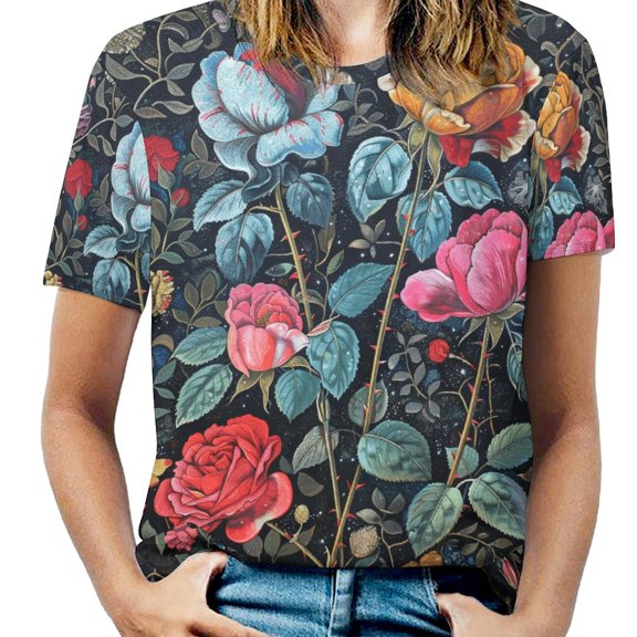 Boho Vintage Floral T Shirts Basic T-Shirt Short Sleeve Ladies Tee Shirt Summer Graphic Clothing