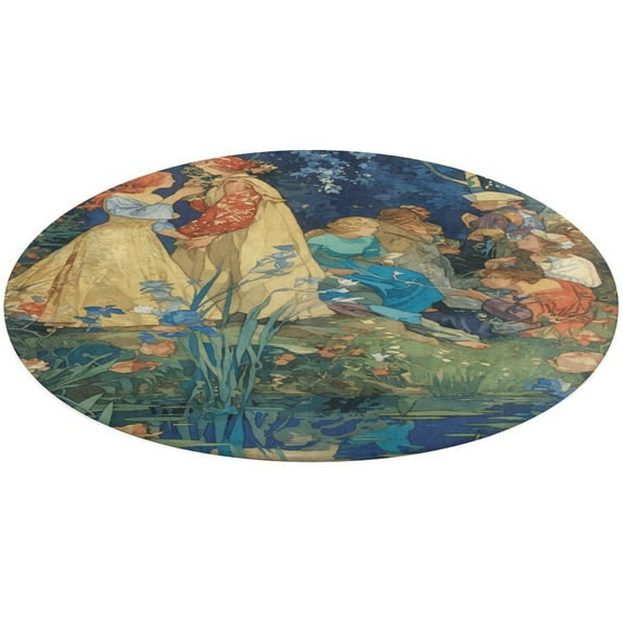 Boho Vintage Floral Washable Round Rug -Circle Area Rugs for Nursery Bedroom, Vintage Non Slip Non Shedding Low Pile Carpet for Living Room Coffee Table Entryway