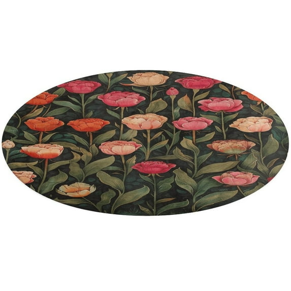 Boho Vintage Floral Washable Round Rug -Circle Area Rugs for Nursery Bedroom, Vintage Non Slip Non Shedding Low Pile Carpet for Living Room Coffee Table Entryway