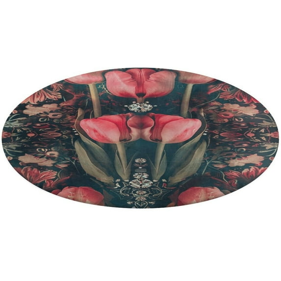Boho Vintage Floral Washable Round Rug -Circle Area Rugs for Nursery Bedroom, Vintage Non Slip Non Shedding Low Pile Carpet for Living Room Coffee Table Entryway