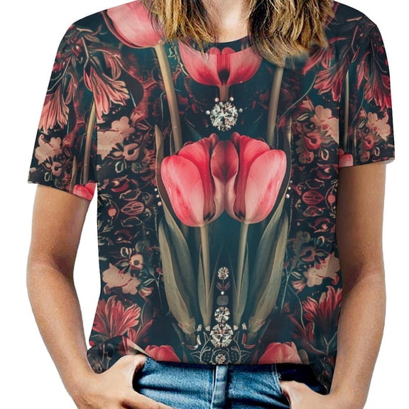 Boho Vintage Floral Women's Short Sleeve Tops Casual Blouses T Shirt