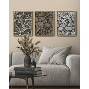 Boho Vintage Flower Framed Wall Art 11x14in Natural Framed Prints Modern Elegant Abstract Design Home Decor for Office Dining Room Hallway
