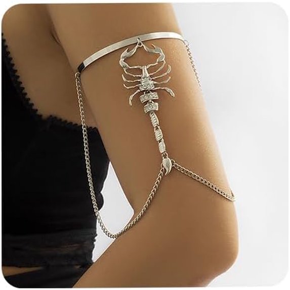 Boho Vintage Gold Arm Cuff with Layered Chain Link Scorpion Crystal Bracelet for Women